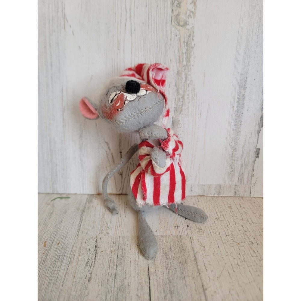 Annalee red stripe pajama gray mouse vintage mobility doll Xmas home decor
